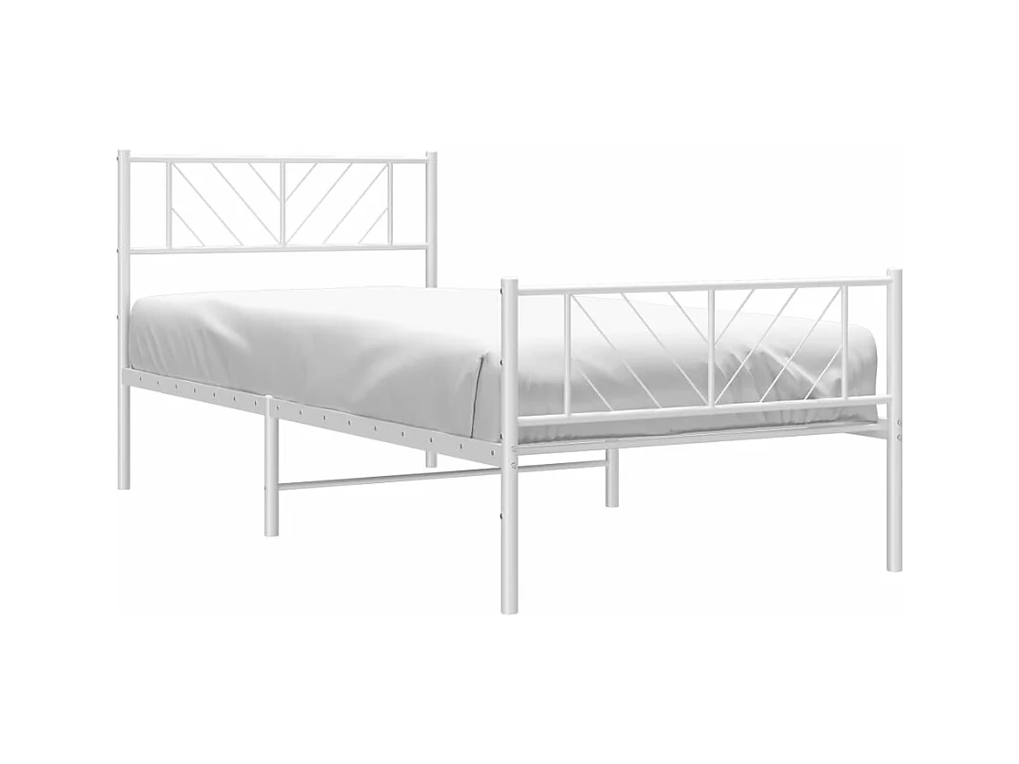 Cadre de lit métal avec tête de lit-pied de lit blanc 75x190