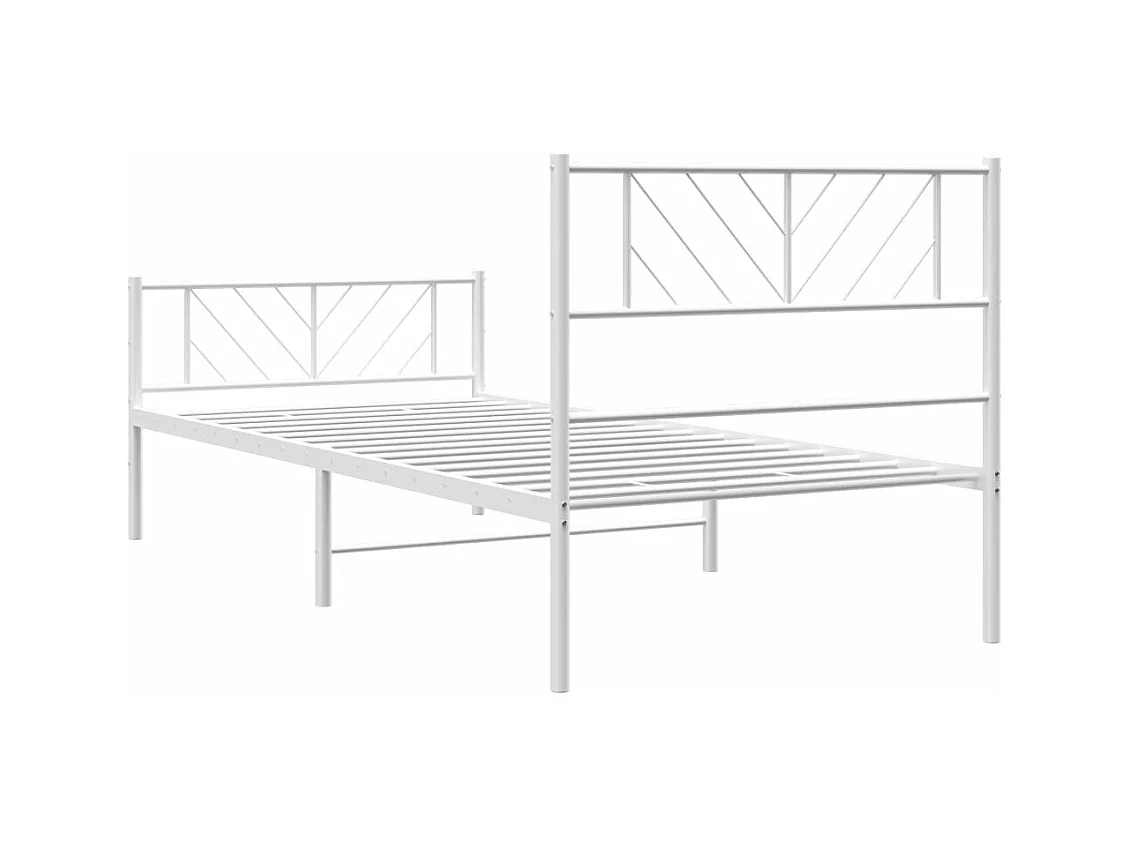 Cadre de lit métal avec tête de lit-pied de lit blanc 75x190