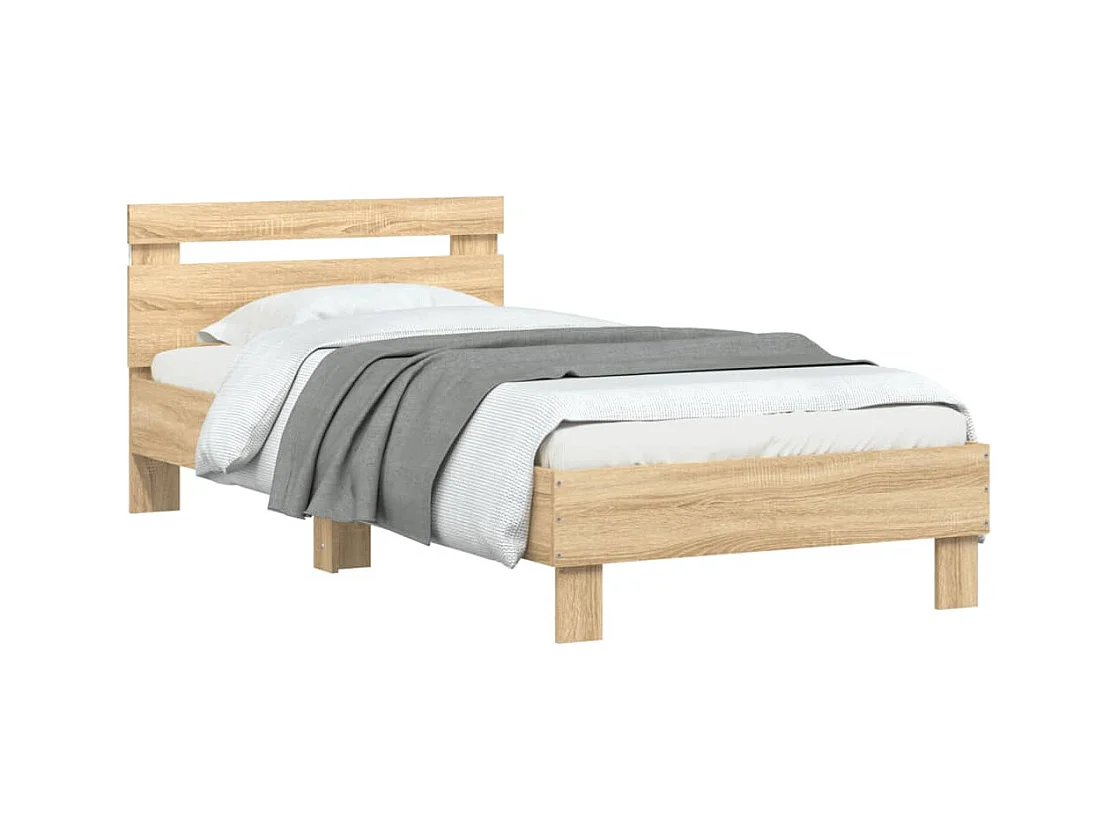 Cadre de lit tête de lit et lumières LED chêne sonoma 90x190