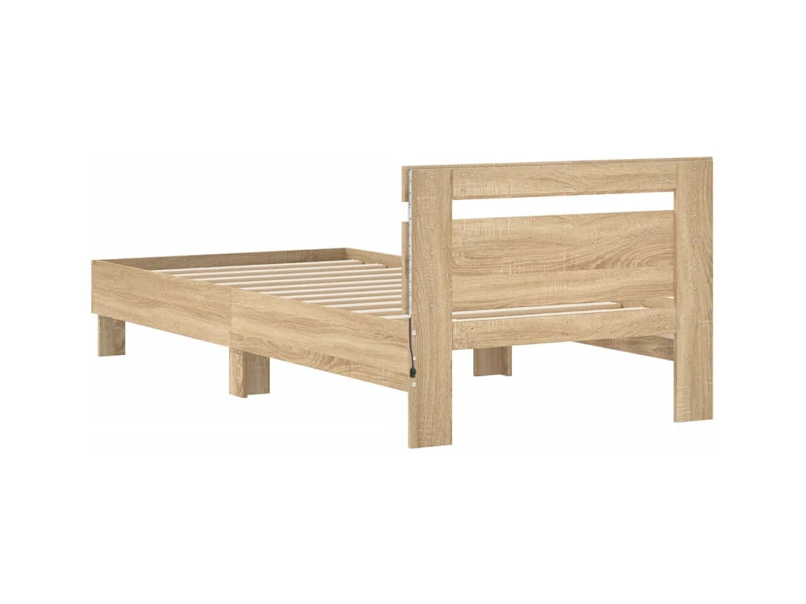 Cadre de lit tête de lit et lumières LED chêne sonoma 90x190