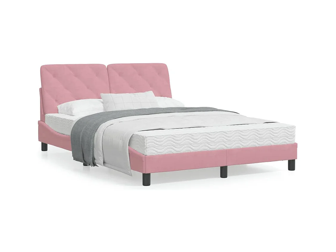 Lit avec matelas rose 140x190 velours