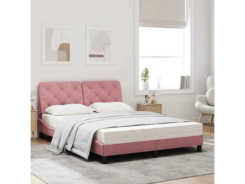 Lit avec matelas rose 140x190 velours