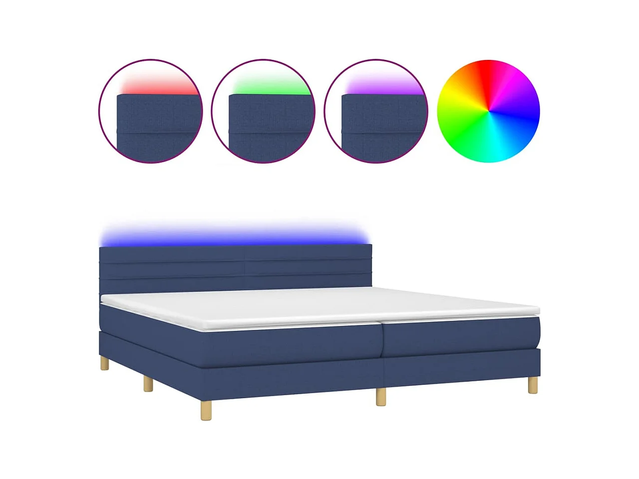 Sommier à lattes de lit et matelas et LED Bleu 200x200 Tissu