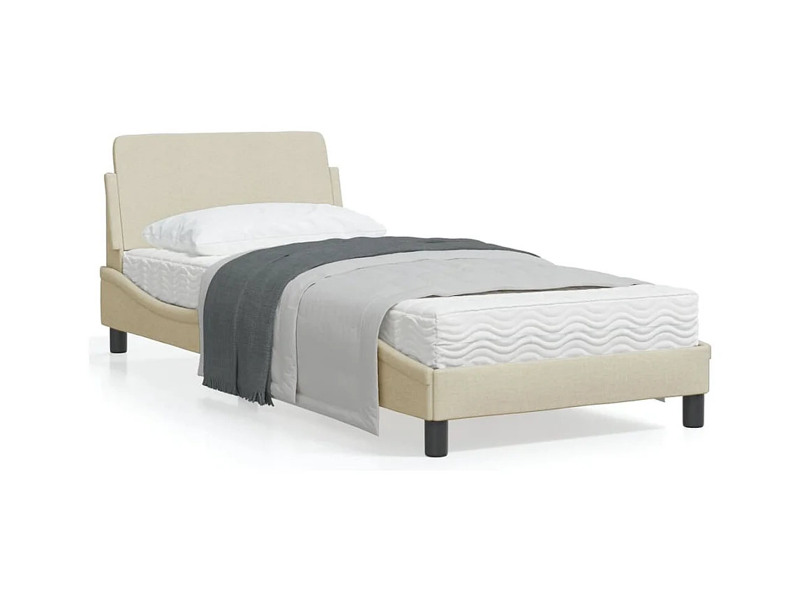 Cadre de lit avec tête de lit Crème 90x200 Tissu