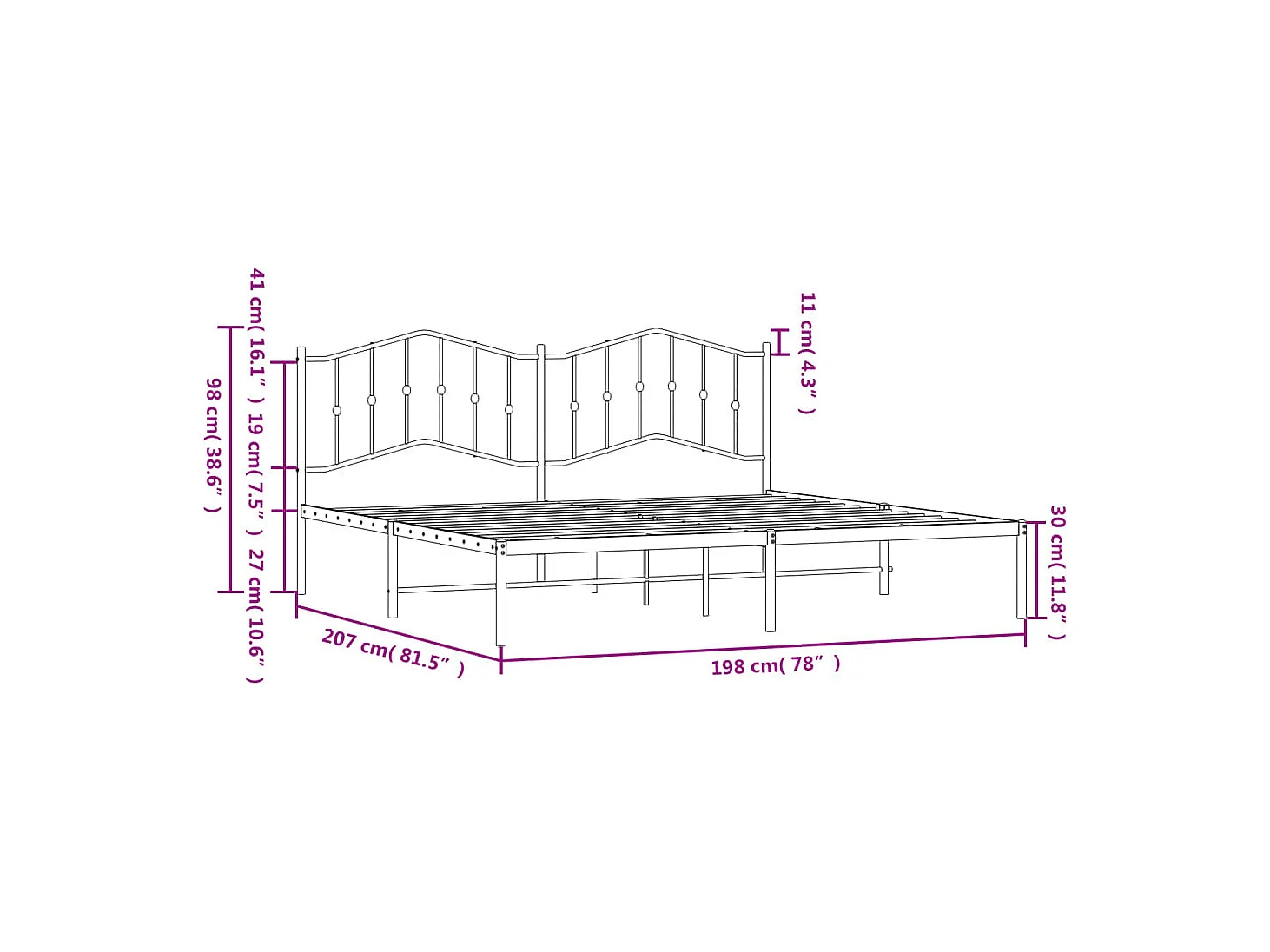 Cadre de lit métal avec tête de lit blanc 193x203