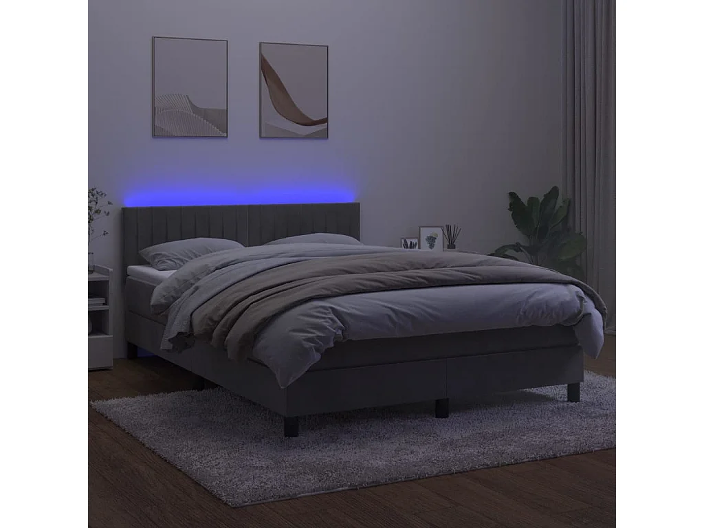 Sommier à lattes de lit avec matelas LED Gris clair 140x200