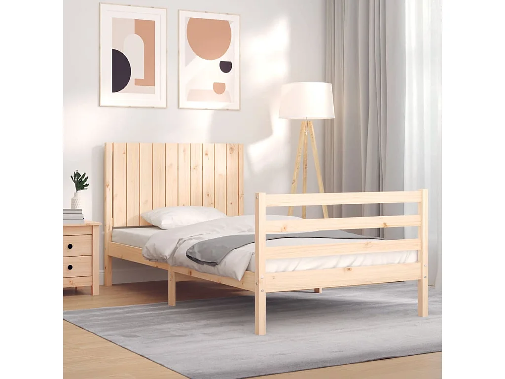 Cadre de lit et tête de lit 100x200 bois massif