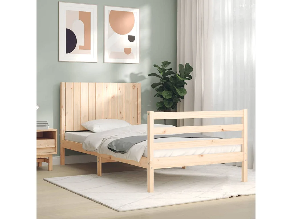 Cadre de lit et tête de lit 100x200 bois massif