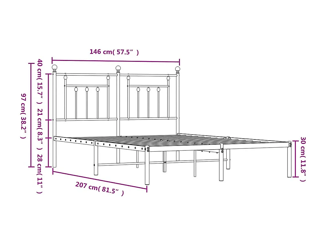 Cadre de lit métal avec tête de lit blanc 140x200