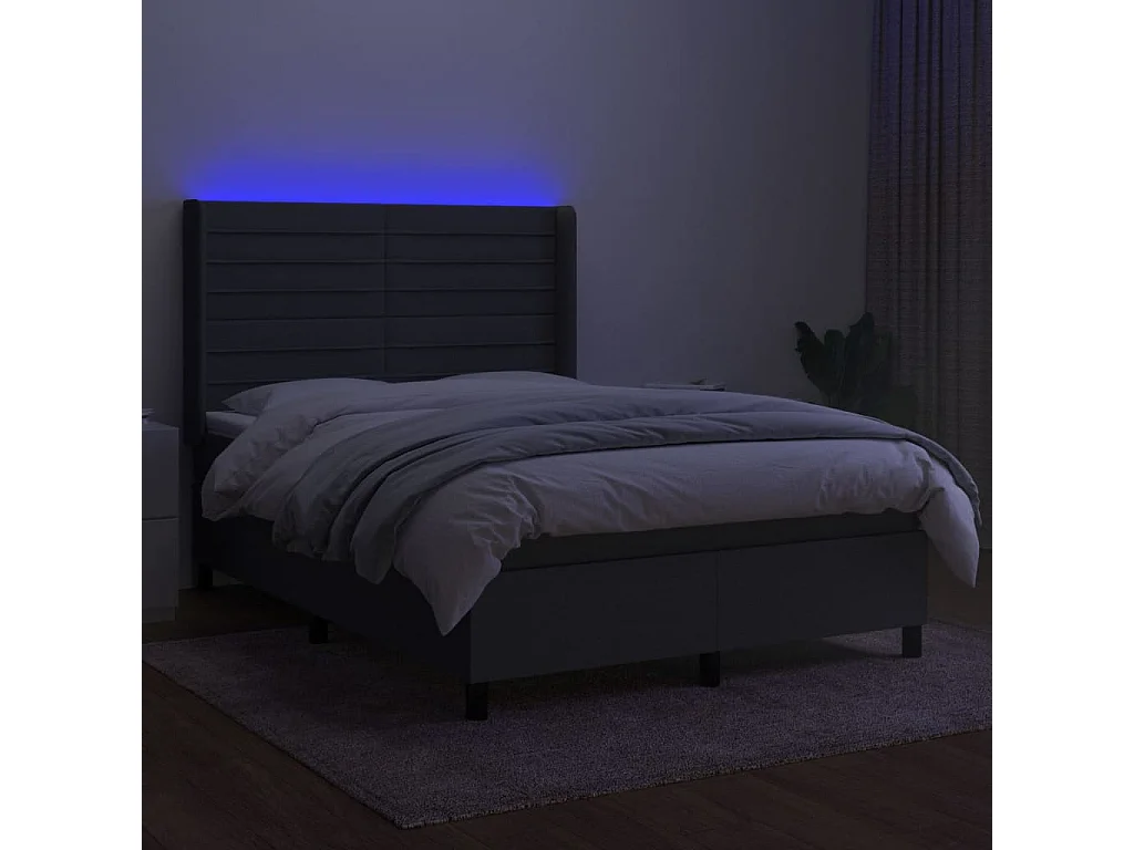 Sommier à lattes de lit matelas LED Gris foncé 140x190 Tissu