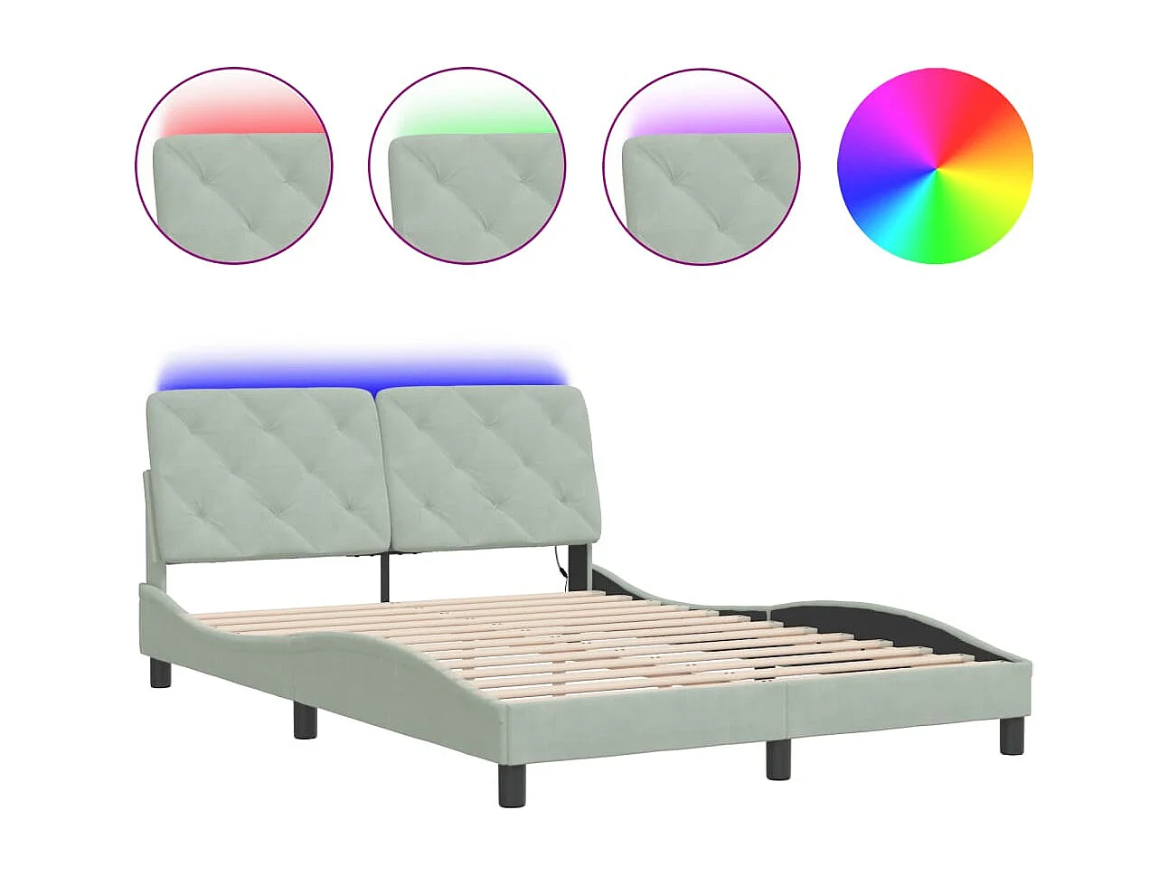 Cadre de lit avec lumières LED gris clair 140x200