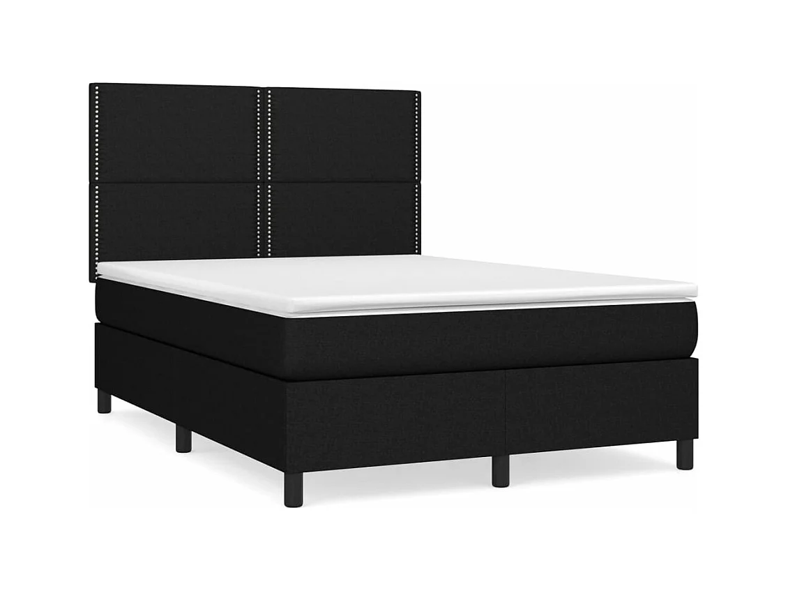 Sommier à lattes de lit avec matelas Noir 140x200 Tissu