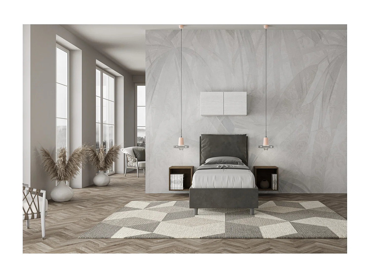 Lit adulte moderne avec coussins rembourrés microfibre Anja-Couleur Gris foncé-80x190