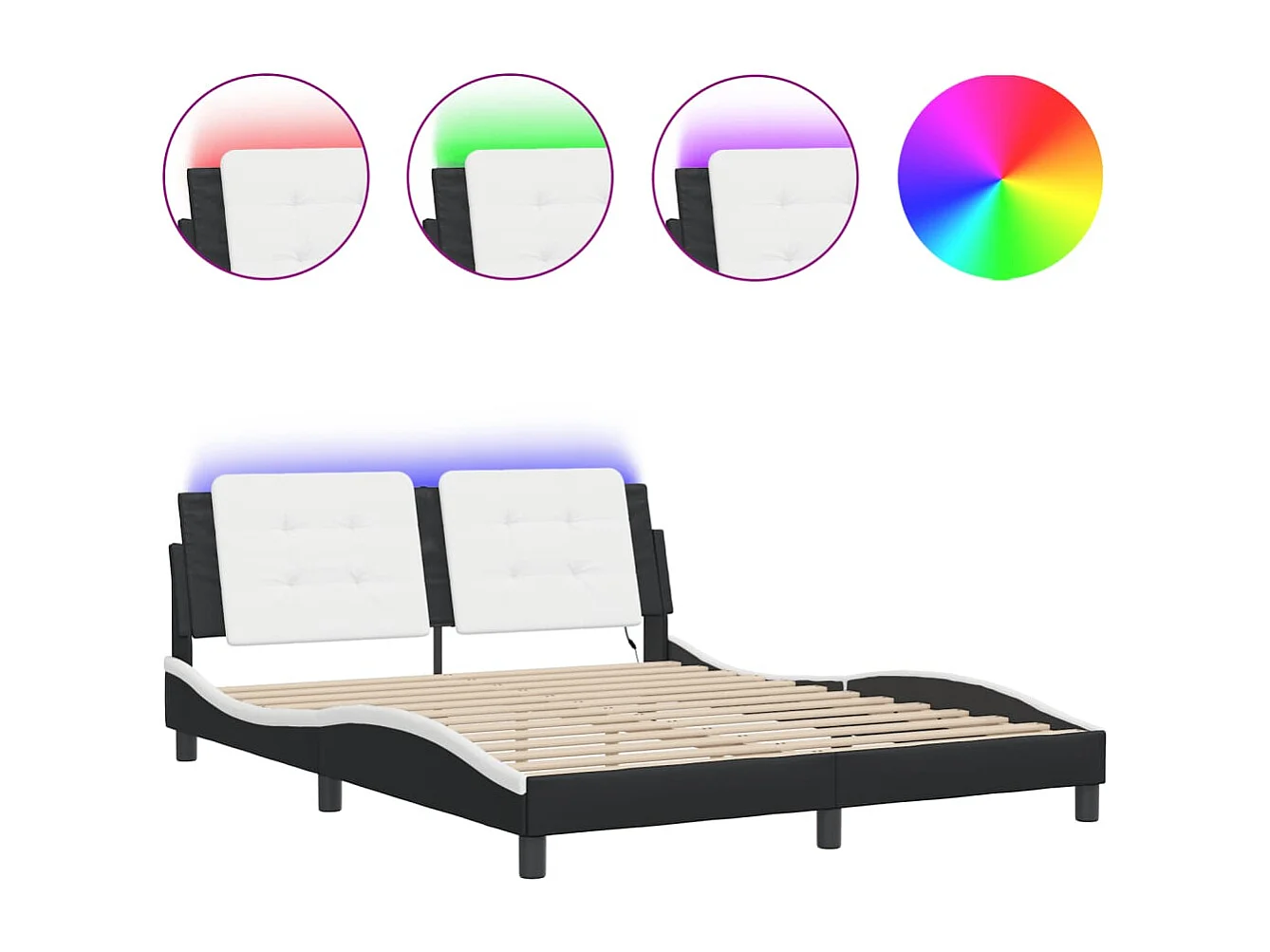 Cadre de lit avec lumières LED noir blanc 160x200 similicuir
