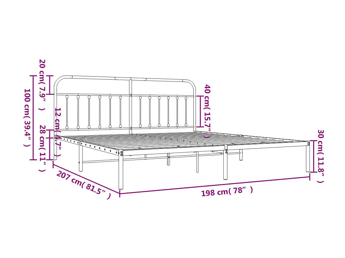 Cadre de lit métal avec tête de lit blanc 193x203