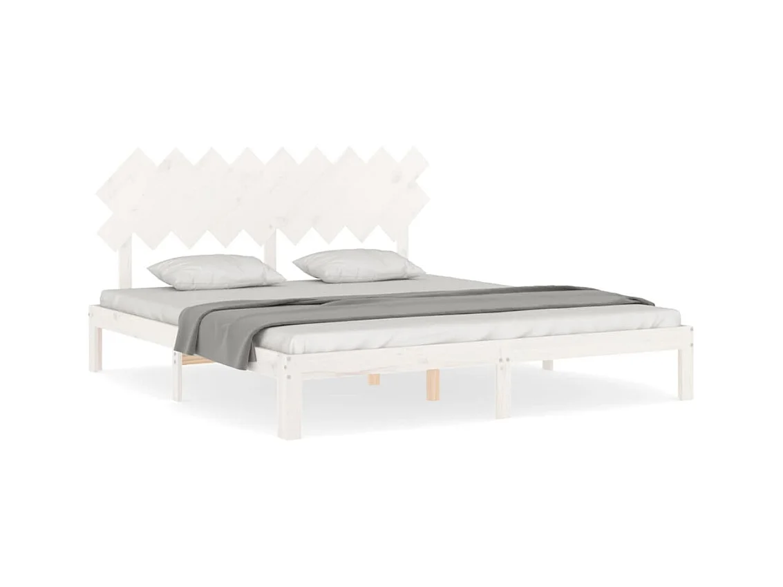 Bedframe met hoofdbord massief hout wit Super King Size