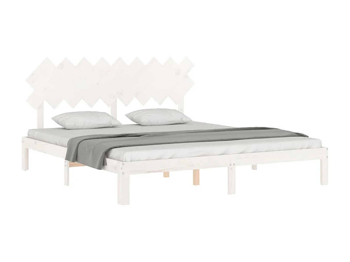 Bedframe met hoofdbord massief hout wit Super King Size