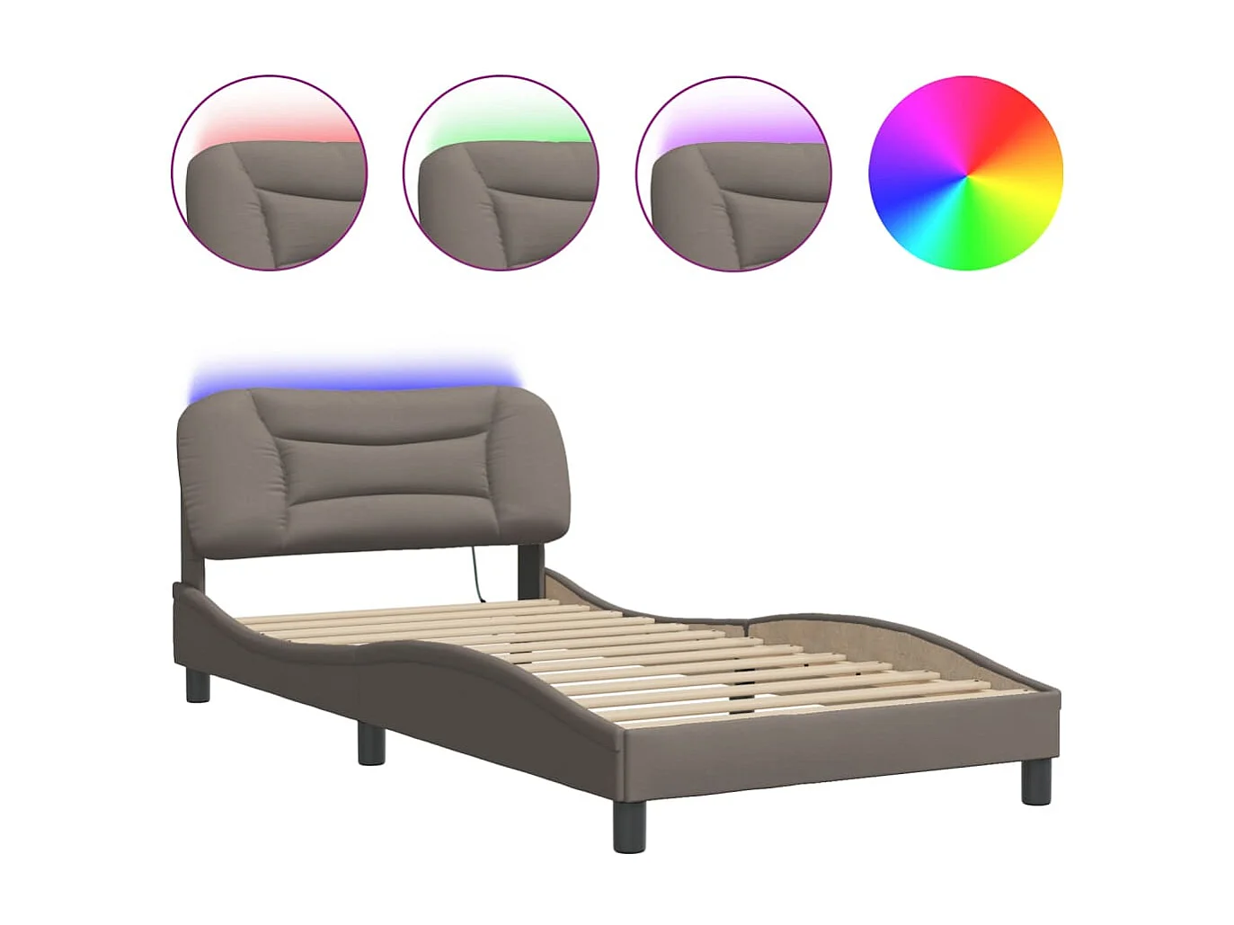 Cadre de lit avec lumières LED taupe 100x200 tissu