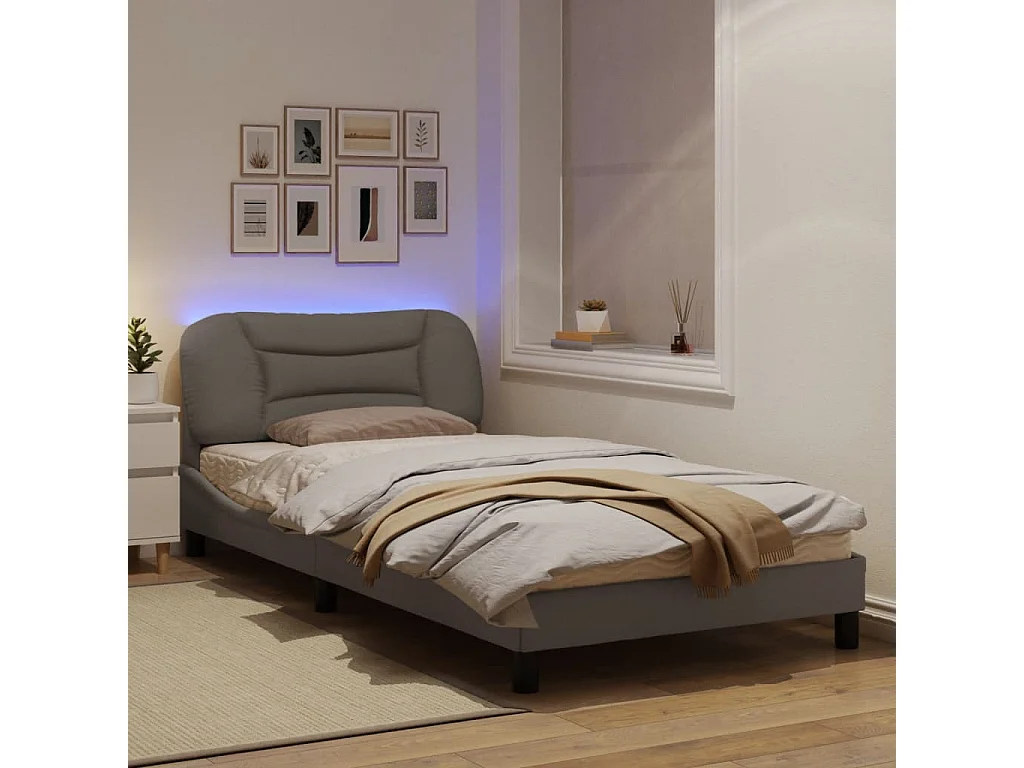 Cadre de lit avec lumières LED taupe 100x200 tissu