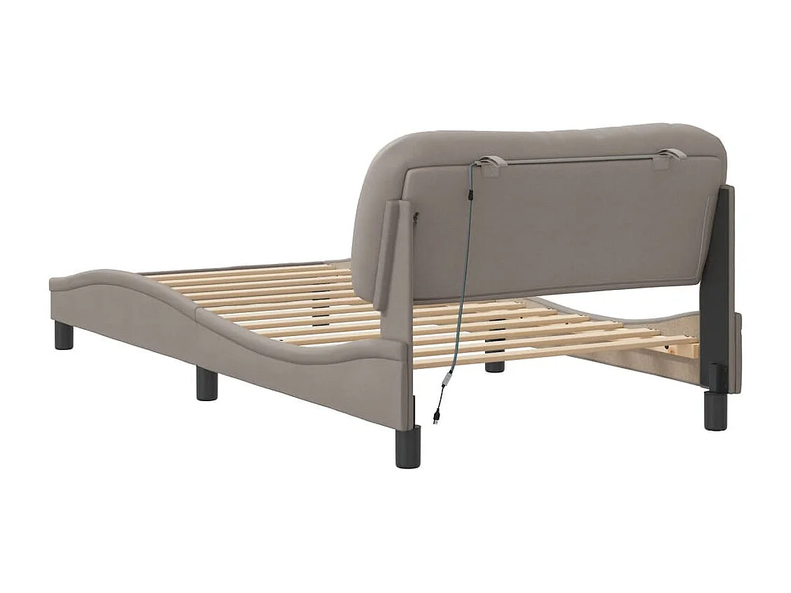 Cadre de lit avec lumières LED taupe 100x200 tissu