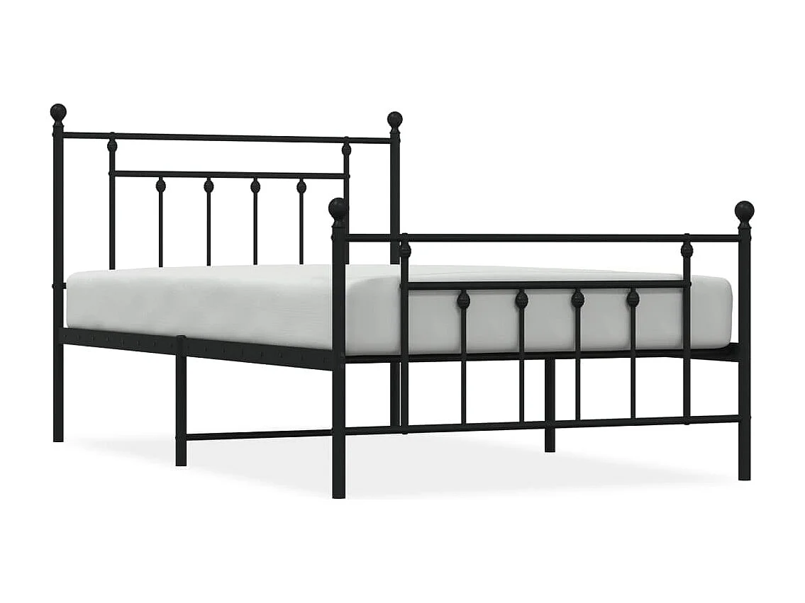 Cadre de lit métal avec tête de lit-pied de lit noir 107x203