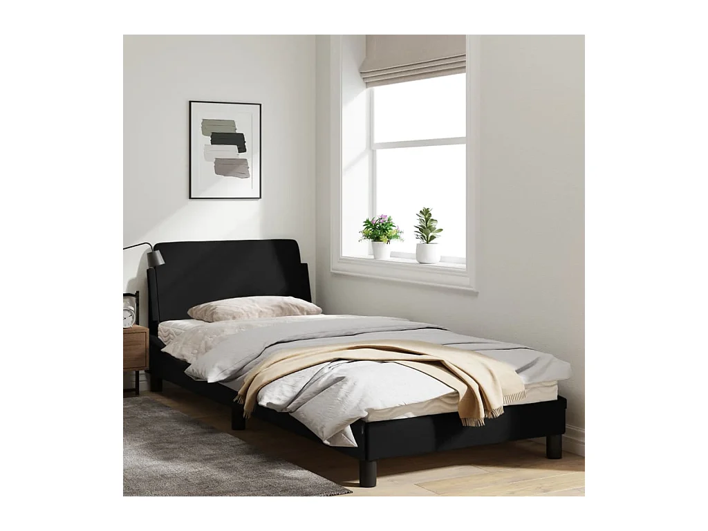 Cadre de lit avec tête de lit Noir 80x200 Tissu