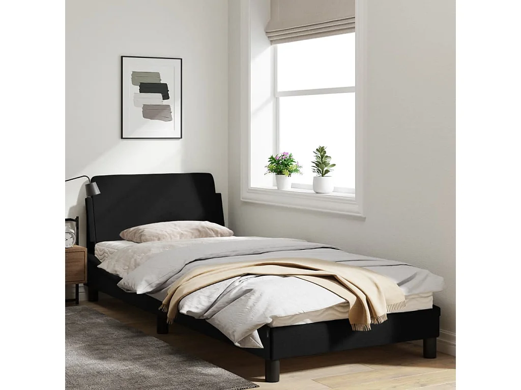 Cadre de lit avec tête de lit Noir 80x200 Tissu