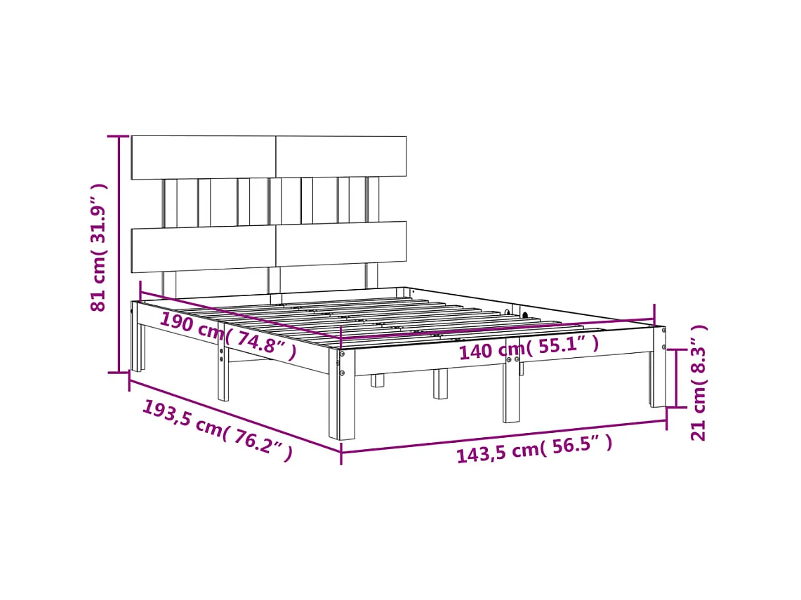 Bedframe met hoofdbord massief hout 140x190 cm