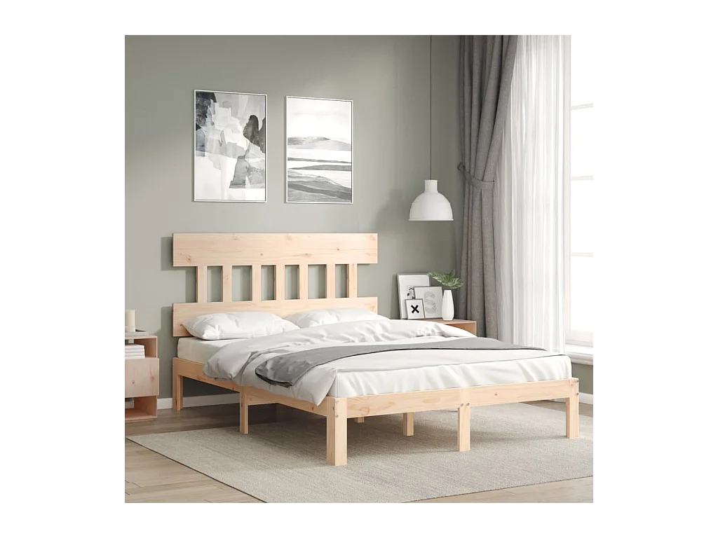 Bedframe met hoofdbord massief hout 140x190 cm
