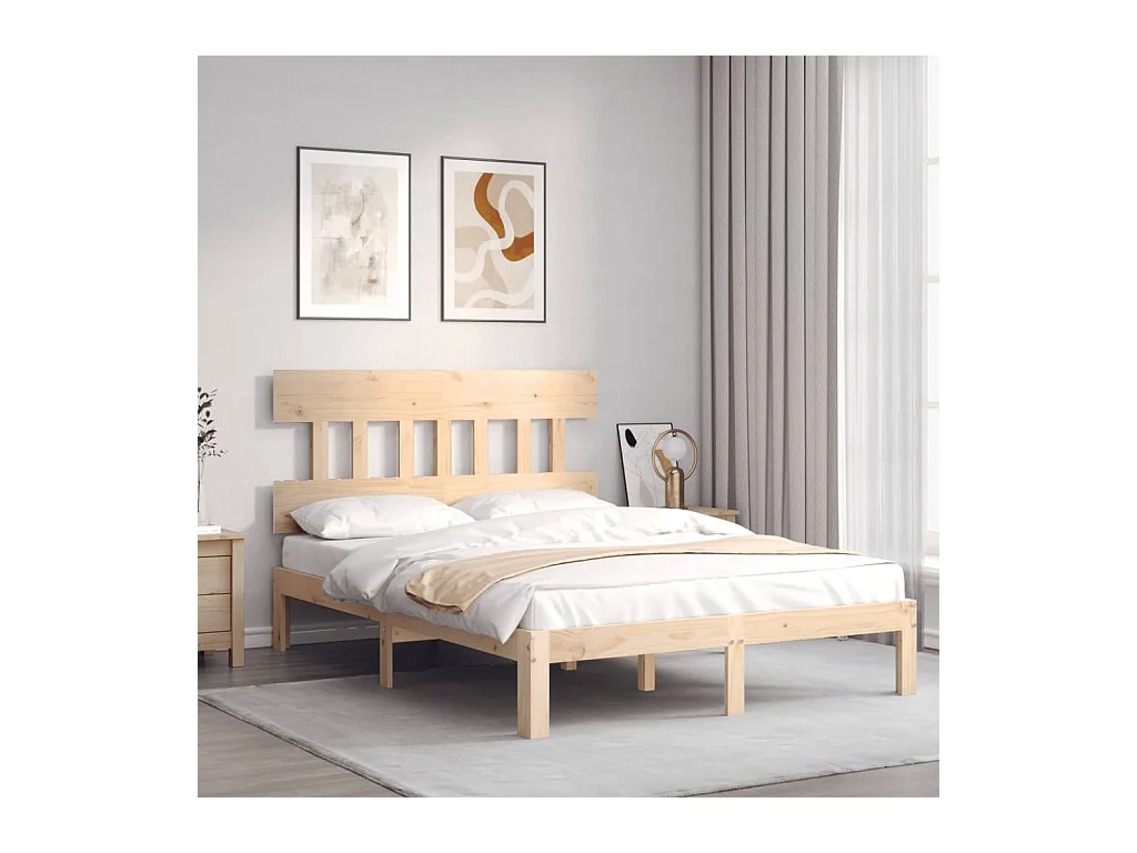 Bedframe met hoofdbord massief hout 140x190 cm