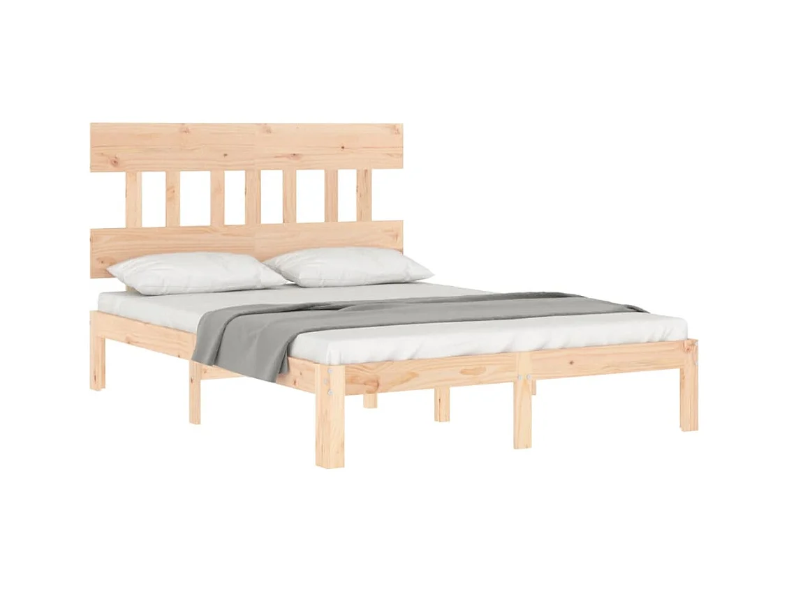 Bedframe met hoofdbord massief hout 140x190 cm