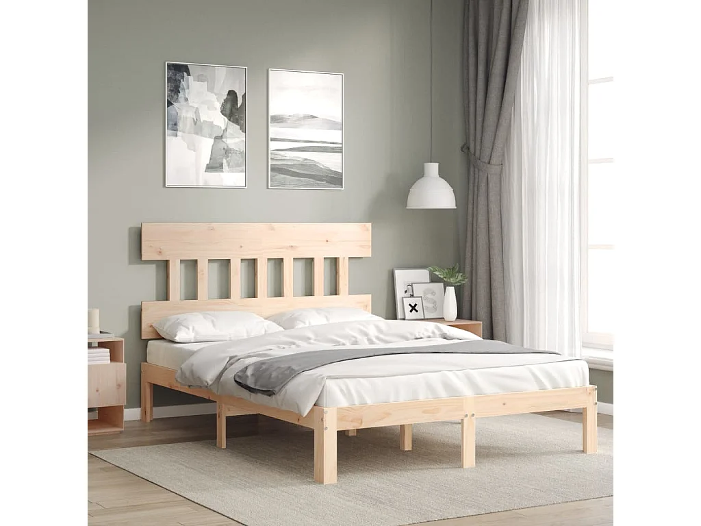 Bedframe met hoofdbord massief hout 140x190 cm