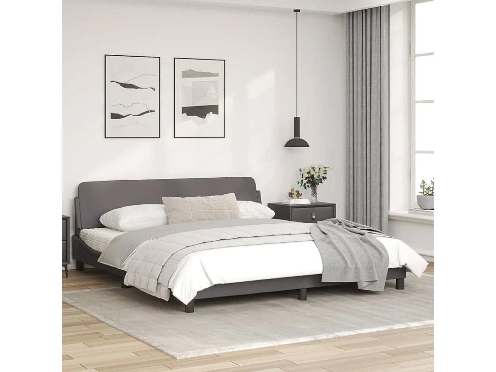 Cadre de lit avec tête de lit Gris 180x200 Similicuir