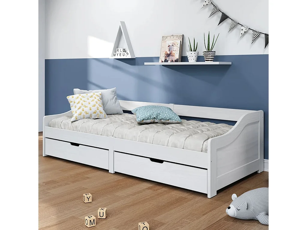 Lit de jour avec 2 tiroirs IRUN blanc 90x200 bois pin massif