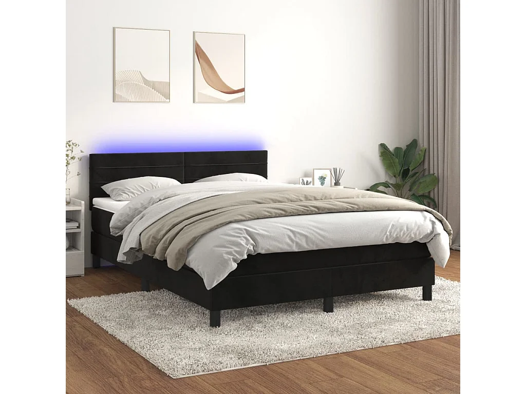Sommier à lattes de lit avec matelas et LED Noir 140x200