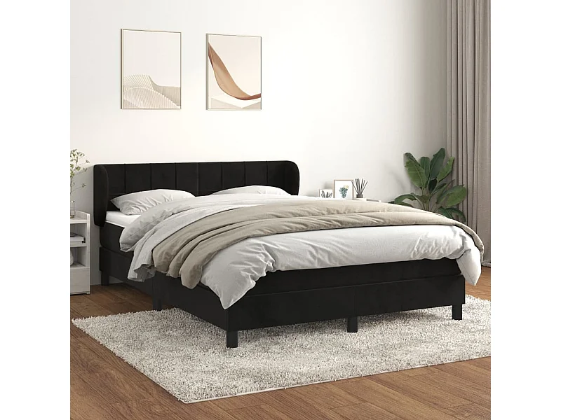 Sommier à lattes de lit avec matelas Noir 140x190 Velours