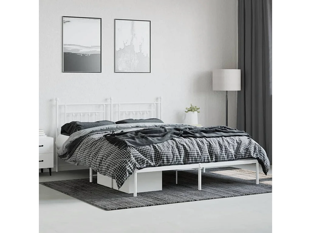 Cadre de lit métal avec tête de lit blanc 183x213