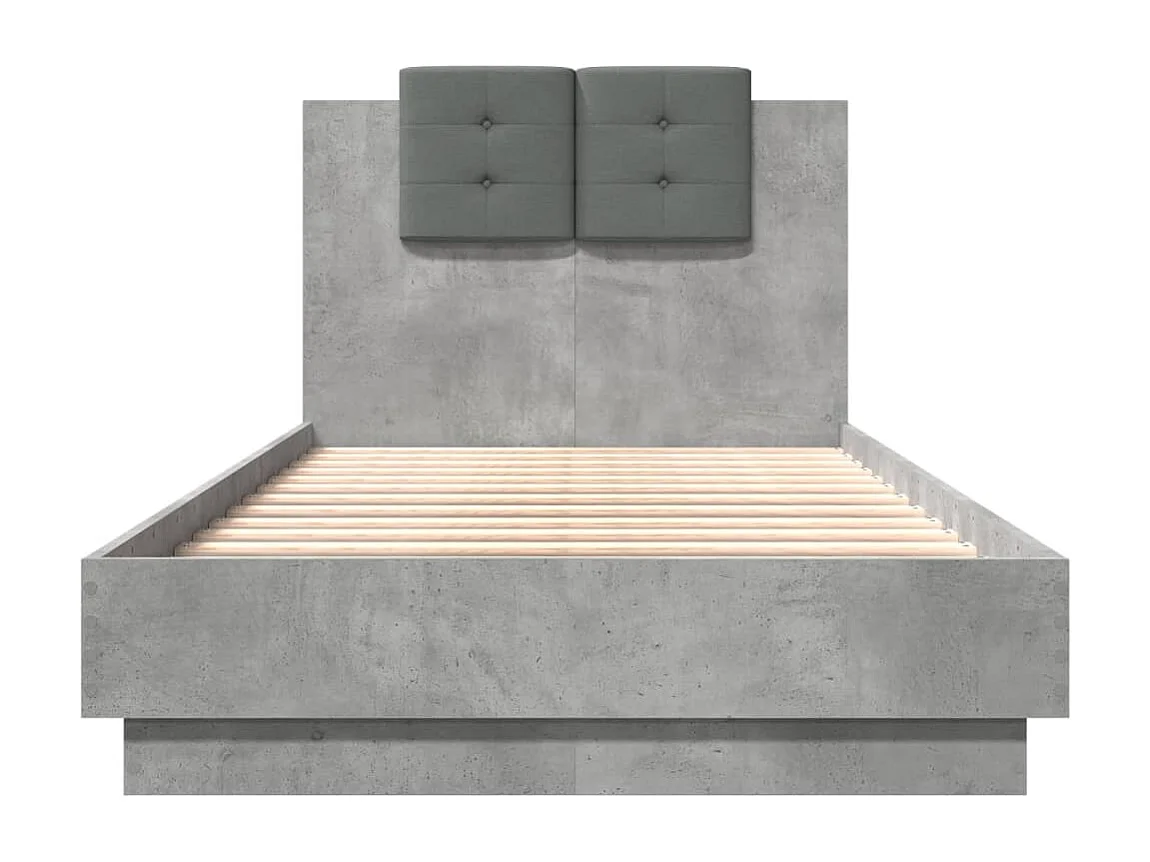 Cadre de lit tête de lit gris béton 75x190 bois ingénierie