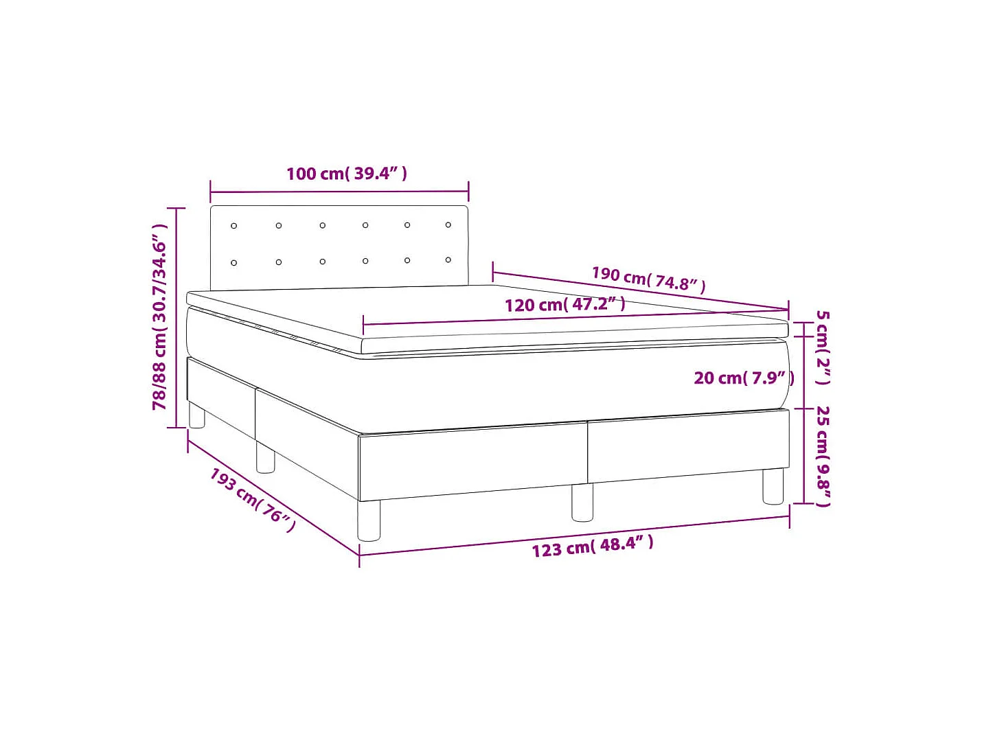 Sommier à lattes de lit avec matelas gris foncé 120x190 tissu