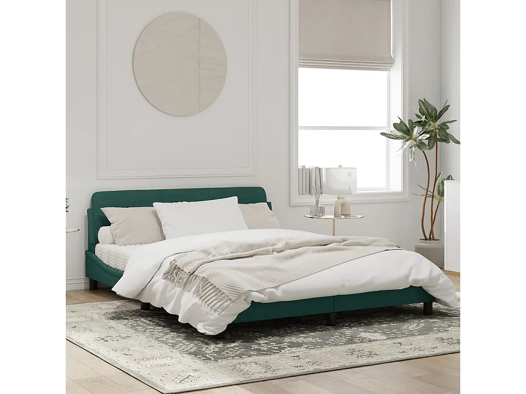 Cadre de lit avec tête de lit Vert foncé 160x200 Velours