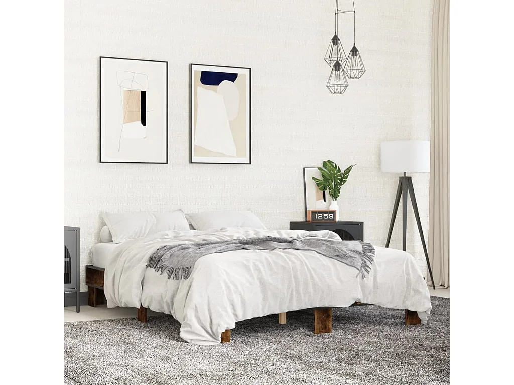 Cadre de lit chêne fumé 150x200 bois d'ingénierie et métal