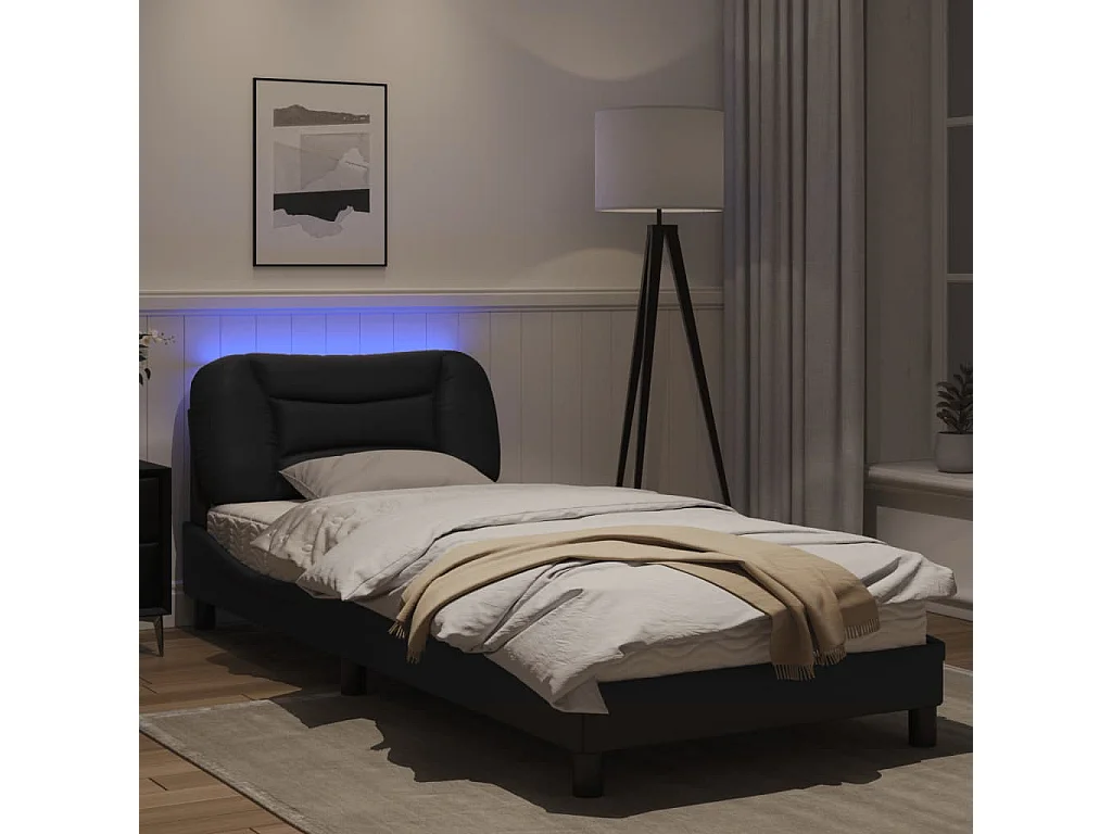 Cadre de lit avec lumières LED noir 90x200 similicuir