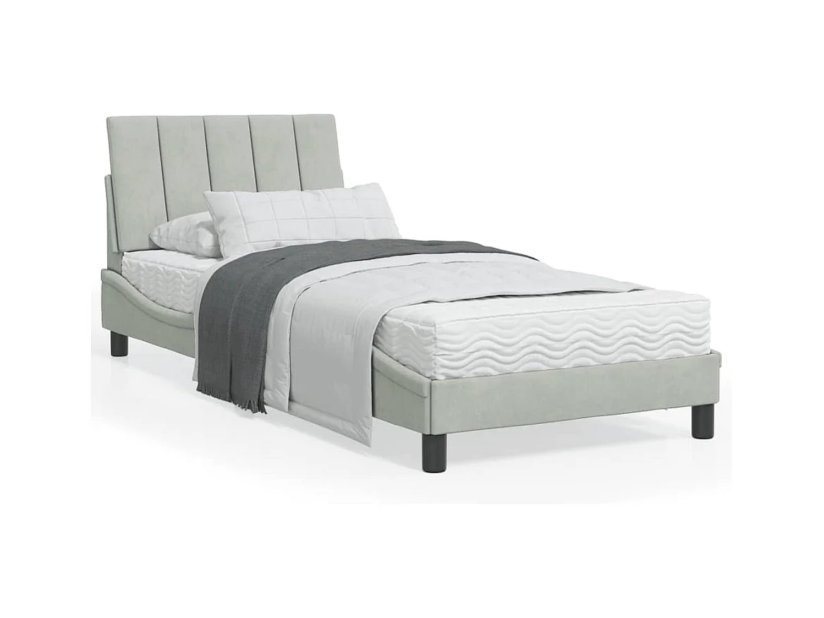 Cadre de lit avec tête de lit Gris clair 90x190 Velours