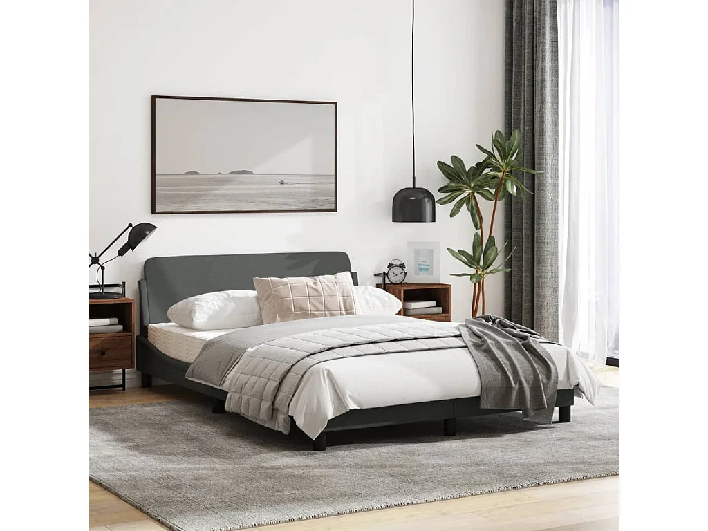 Cadre de lit avec tête de lit Gris foncé 140x200 Tissu