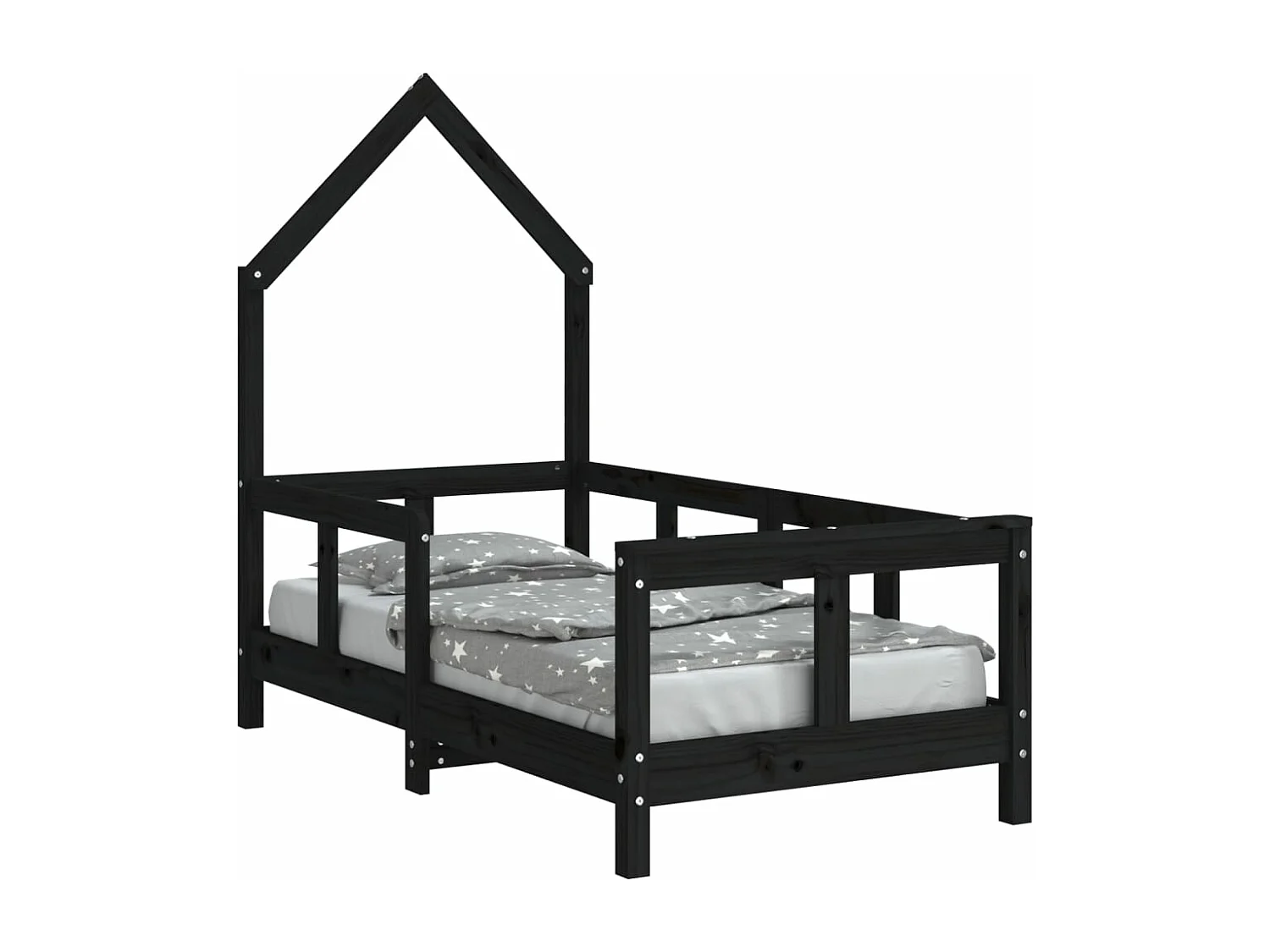 Cadre de lit pour enfant noir 70x140 bois de pin massif