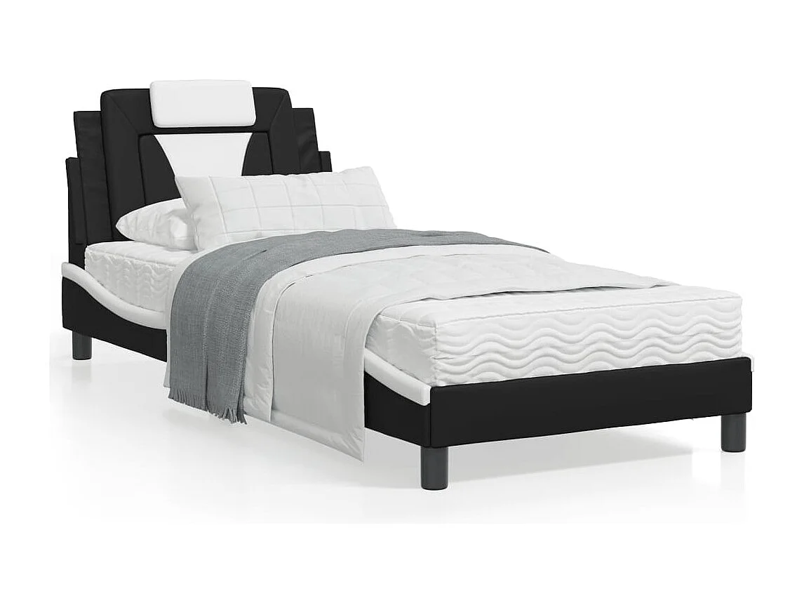 Lit avec matelas noir et blanc 90x200 similicuir