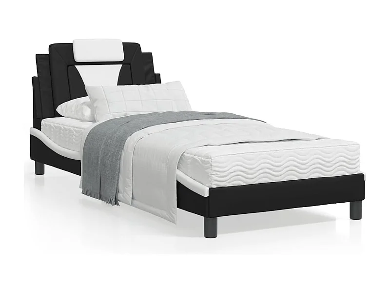 Lit avec matelas noir et blanc 90x200 similicuir