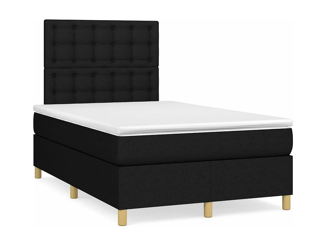 Sommier à lattes de lit matelas et LED noir 120x190 tissu