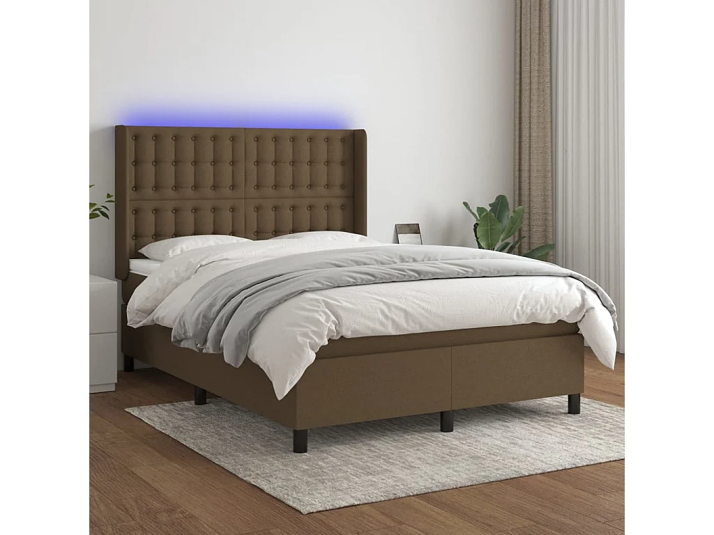 Sommier à lattes de lit matelas et LED Marron foncé 140x200