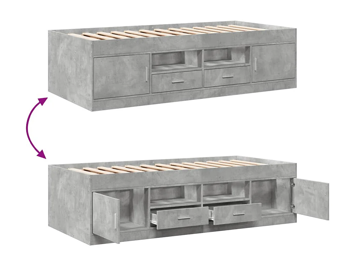 Lit de jour et tiroirs gris béton 100x200 bois d'ingénierie